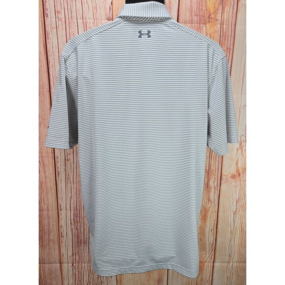 Under Armour Mens HeatGear Polo Medium Loose Fit Striped Gray - Picture 2 of 7